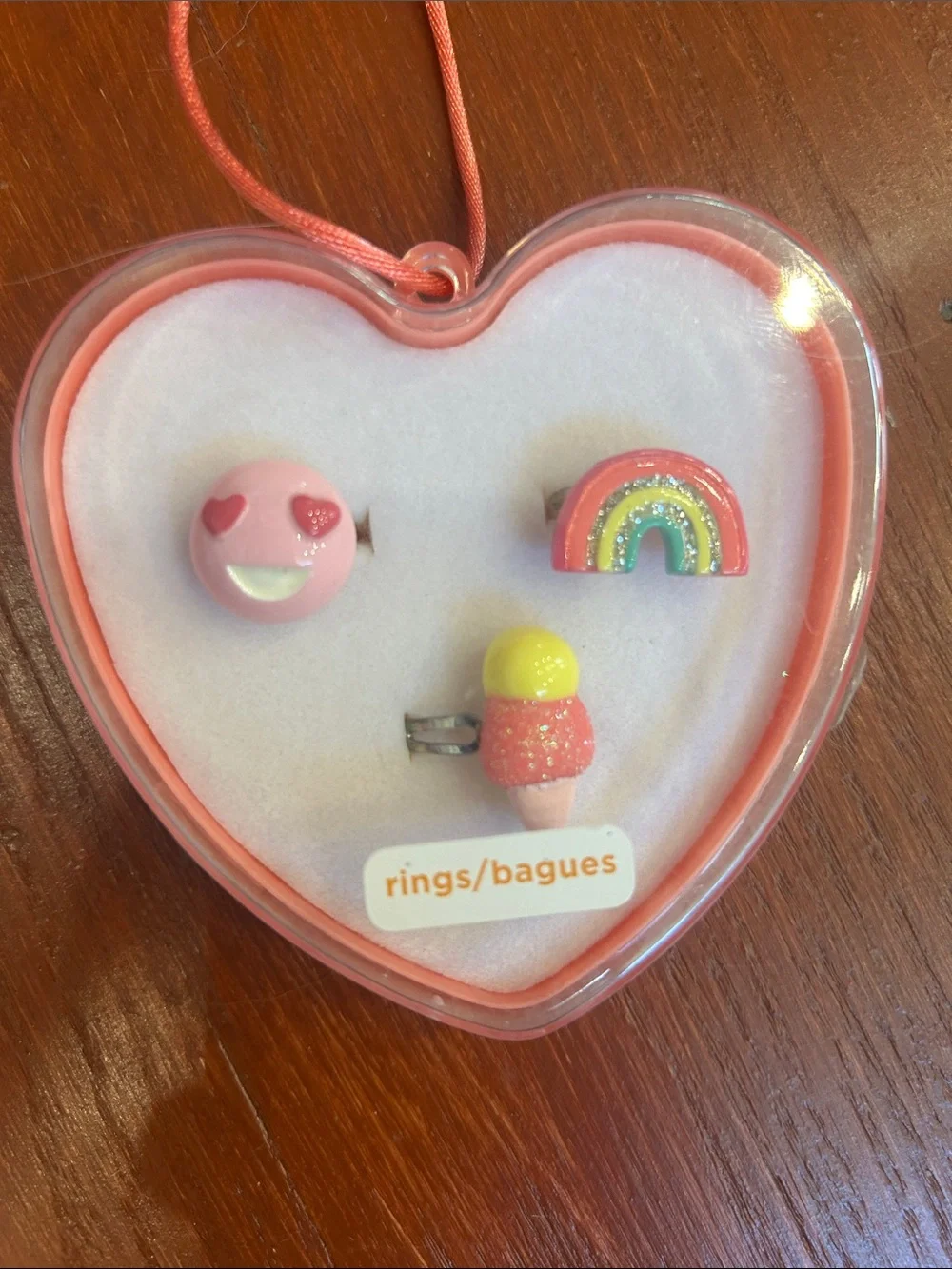 Gymboree Pink Heart Ring Set with Rainbow and Ice Cream Rings